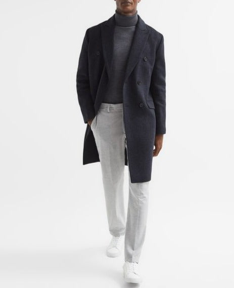 REISS DOUBLE BREASTED LONG WOOL OVERCOAT