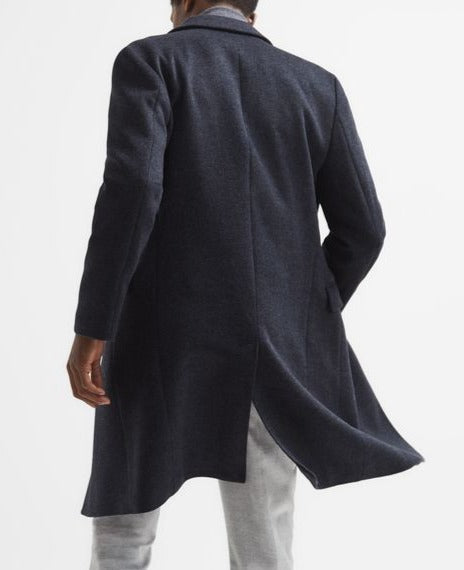 REISS DOUBLE BREASTED LONG WOOL OVERCOAT