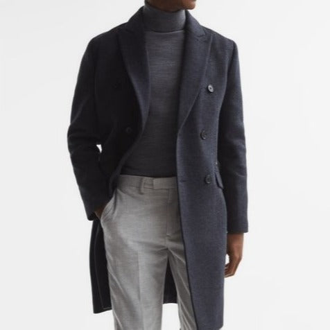 REISS DOUBLE BREASTED LONG WOOL OVERCOAT
