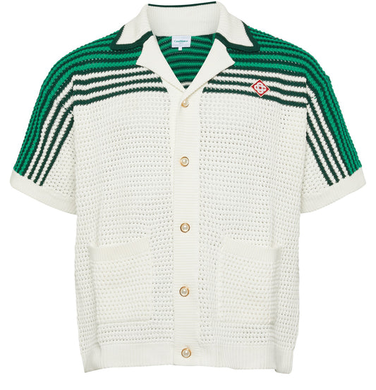 CASABLANCA CAMP COLLAR CROCHET COTTON SHIRT