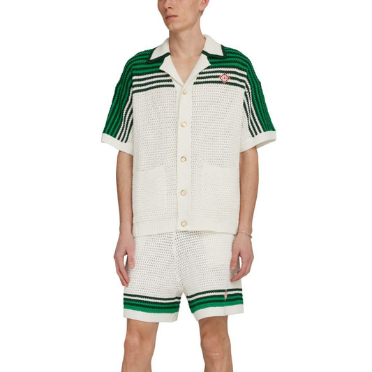 CASABLANCA CAMP COLLAR CROCHET COTTON SHIRT