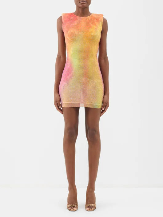 SELF-PORTRAIT CRYSTAL-EMBELLISHED MESH MINI DRESS