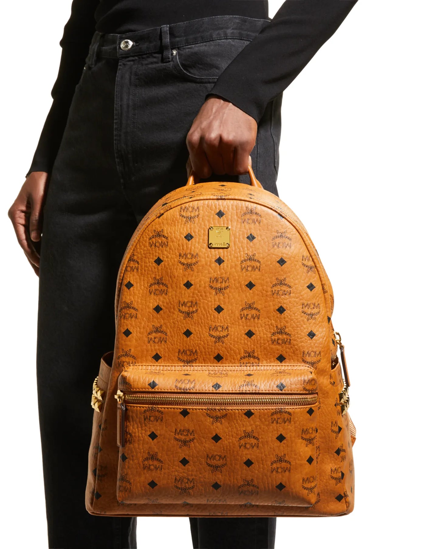 MCM COGNAC STARK SIDE STUD BACKPACK