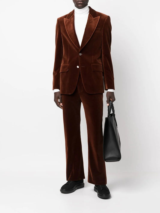 PALM ANGELS BROWN VELVET SUIT BLAZER