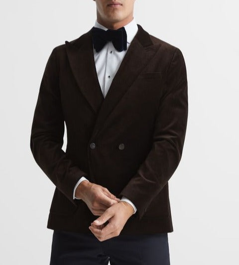 REISS HARLEQUIN DOUBLE BREAST VELVET BLAZER