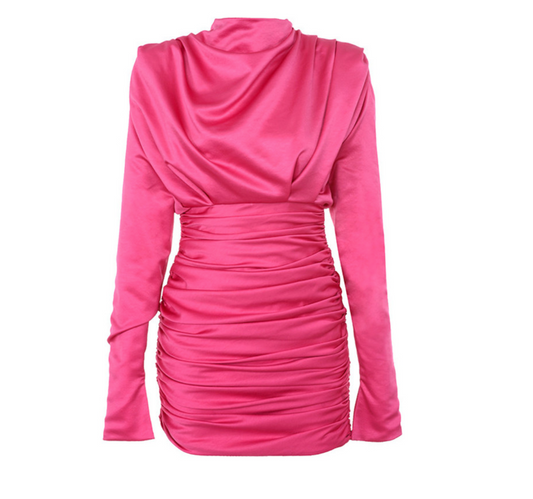 HOUSE OF CB GIORGIANA DRAPED PINK SATIN DRESS