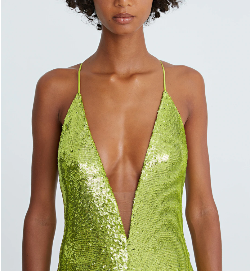 HALSTON SEQUIN PLUNGE VNECK GOWN