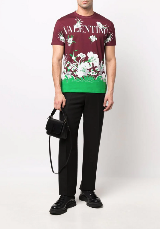 VALENTINO FLORAL PRINT LOGO TEE
