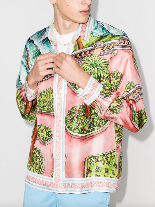 CASABLANCA X BROWNS GRAPHIC GARDEN PRINT SILK SHIRT