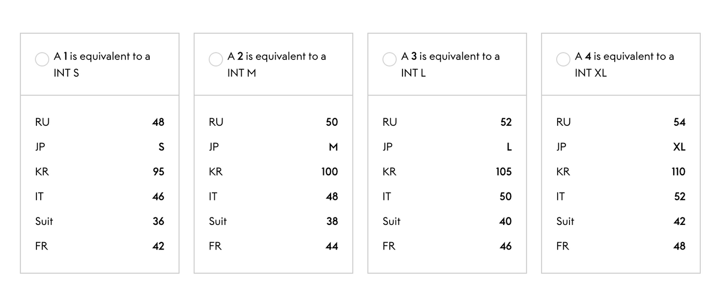 THOM BROWNE SIZE CHART
