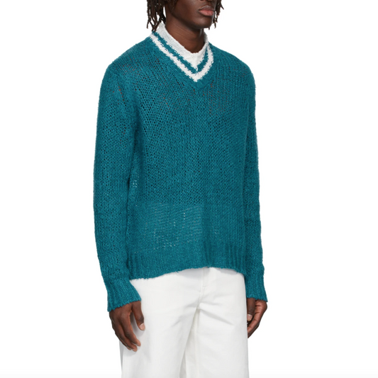 JIL SANDER BLUE LINEN SWEATER