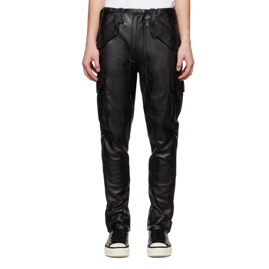 RTA BLACK OTIS FAUX-LEATHER CARGO PANTS