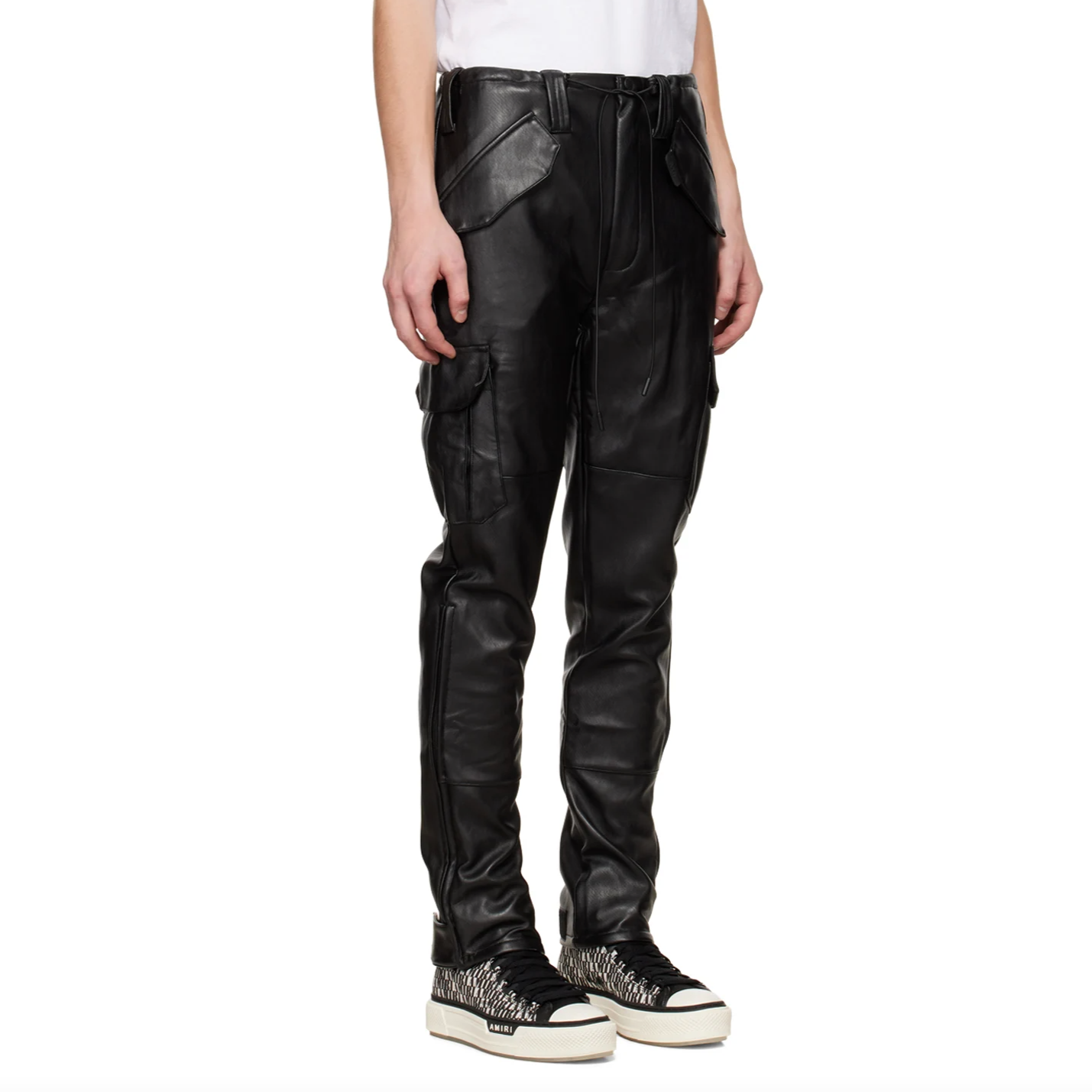 RTA BLACK OTIS FAUX-LEATHER CARGO PANTS