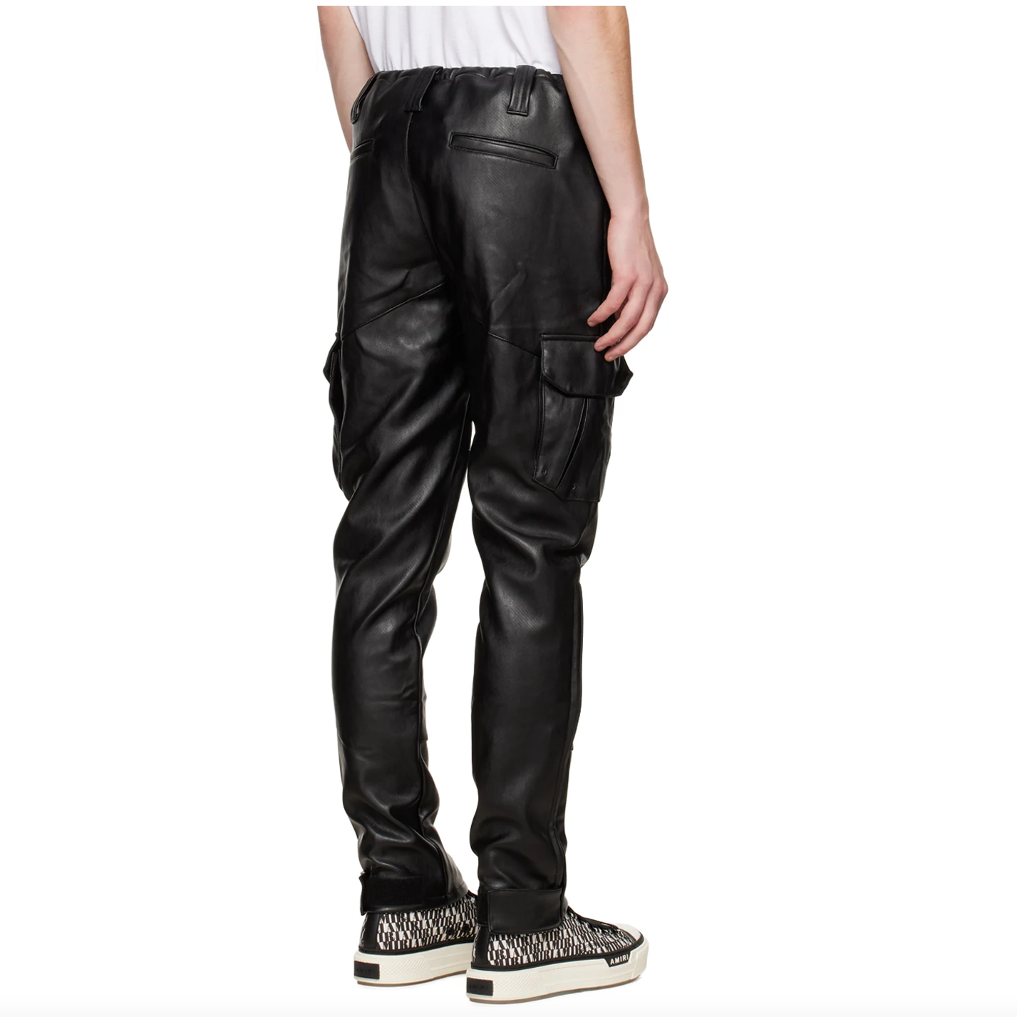 RTA BLACK OTIS FAUX-LEATHER CARGO PANTS