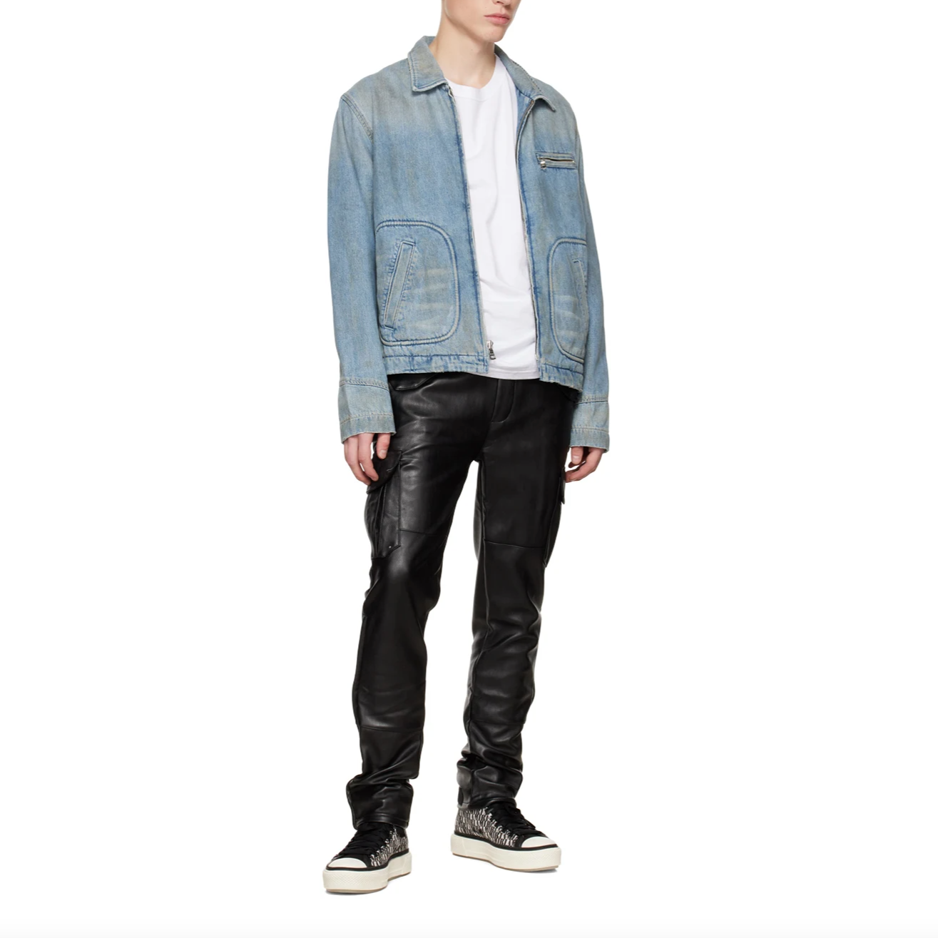 RTA BLACK OTIS FAUX-LEATHER CARGO PANTS