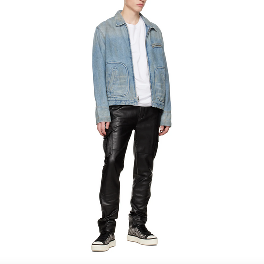 RTA BLACK OTIS FAUX-LEATHER CARGO PANTS