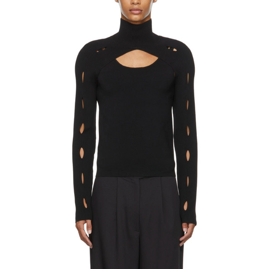 DION LEE BLACK SLASH WOVEN TURTLENECK