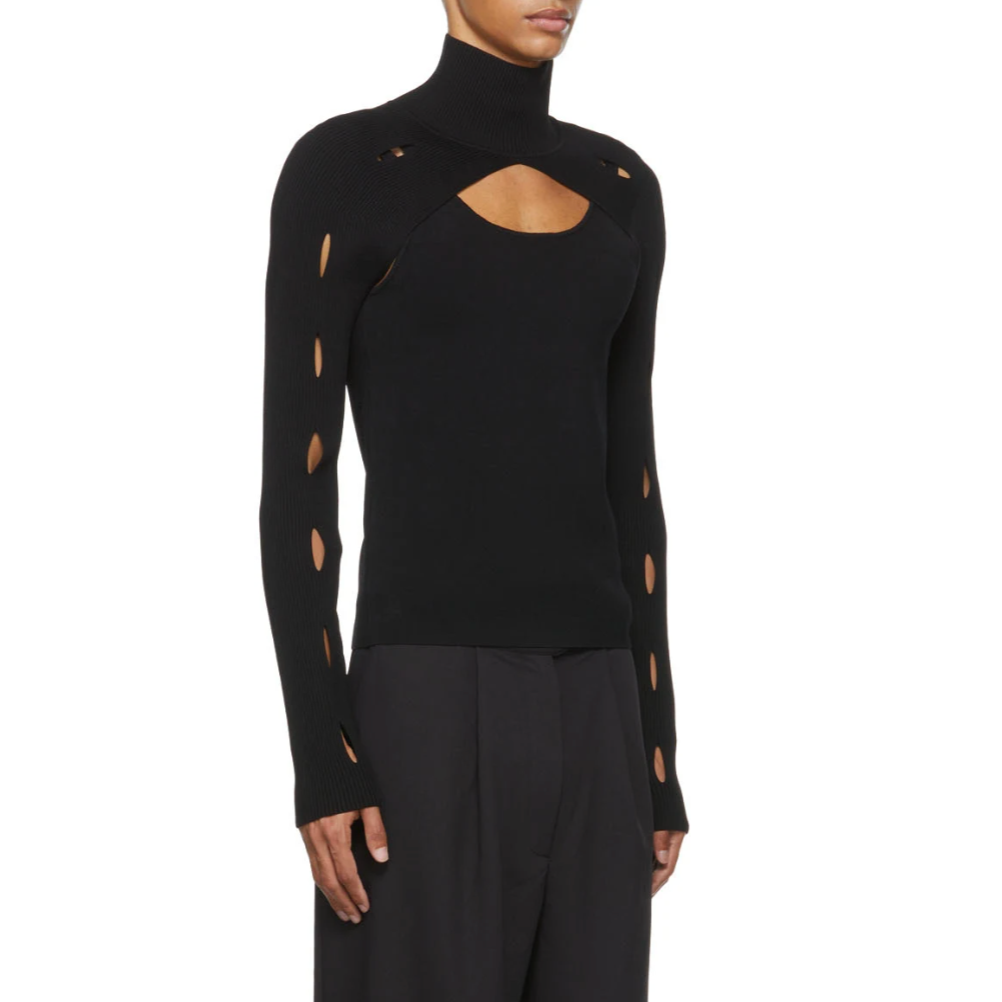 DION LEE BLACK SLASH WOVEN TURTLENECK