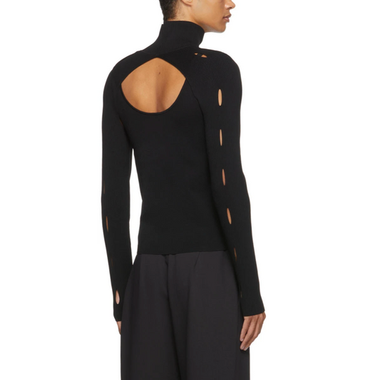 DION LEE BLACK SLASH WOVEN TURTLENECK