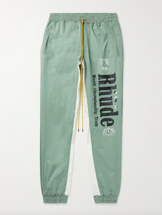 RHUDE SENNA FLIGHT TAPERED LOGO-PRINT NYLON DRAWSTRING TROUSERS