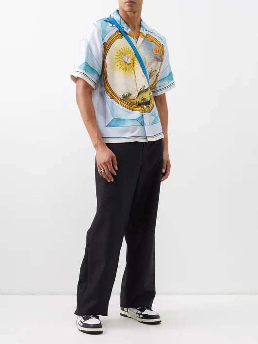 AMIRI LANDSCAPE FRAME SILK SHORT SLEEVE SHIRT