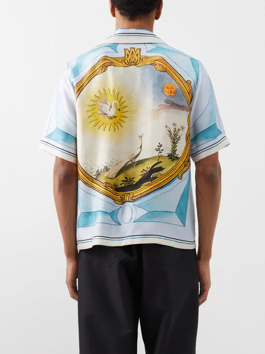 AMIRI LANDSCAPE FRAME SILK SHORT SLEEVE SHIRT