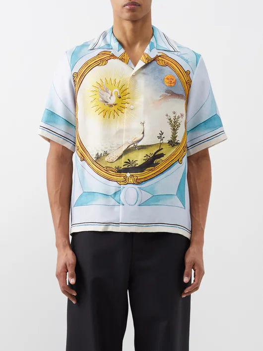 AMIRI LANDSCAPE FRAME SILK SHORT SLEEVE SHIRT