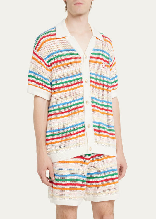 CASABLANCA STRIPED CROCHETED COTTON SHIRT