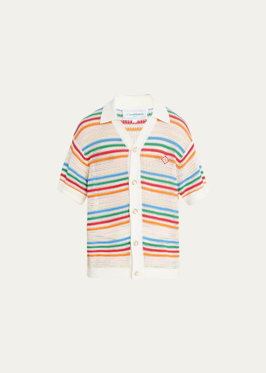 CASABLANCA STRIPED CROCHETED COTTON SHIRT