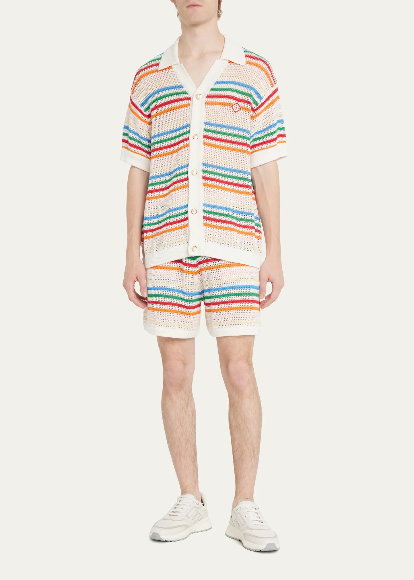 CASABLANCA STRIPED CROCHETED COTTON SHIRT