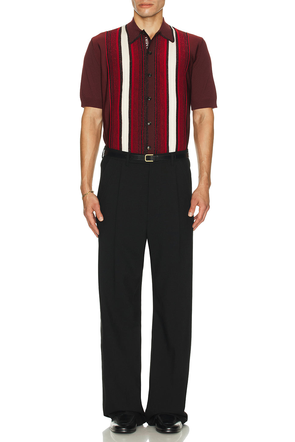AMIRI EMBELLISHED STRIPED WOOL SHIRT