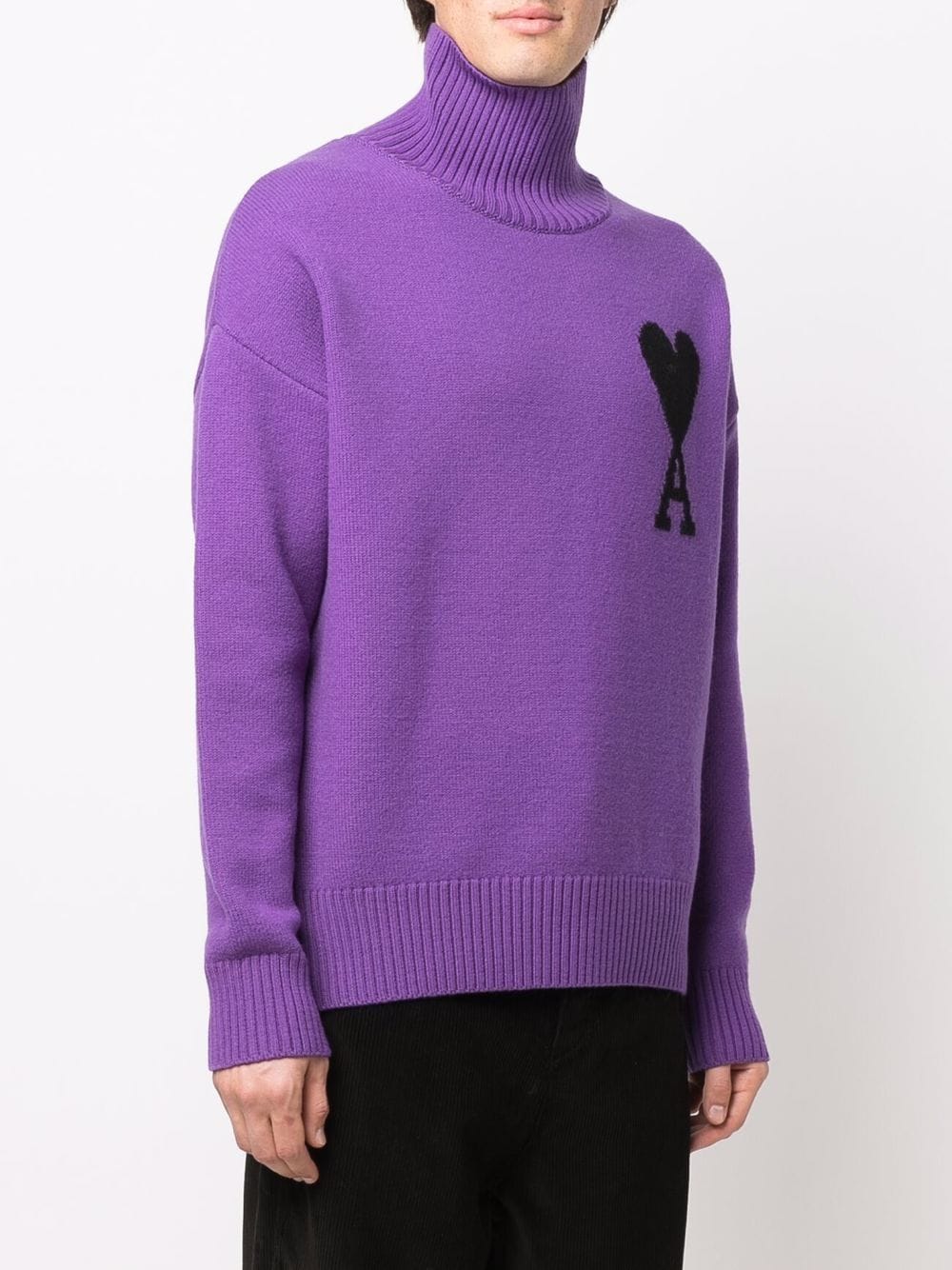 AMI PARIS EMBROIDERED ROLL NECK SWEATER