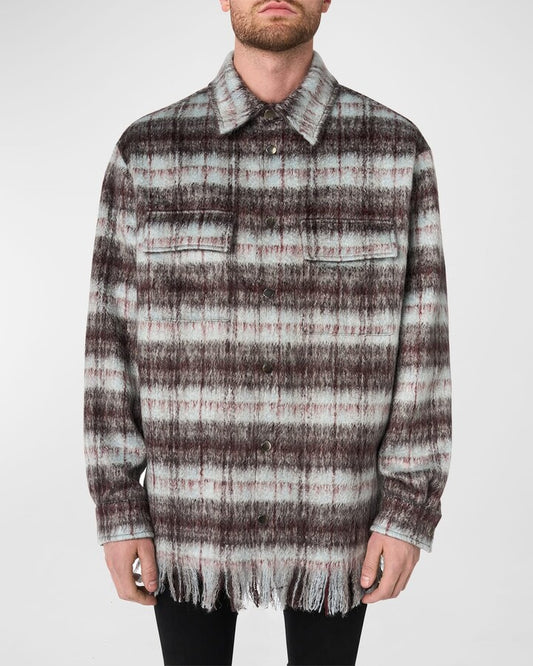 AMIRI PLAID FRINGE MOHAIR OVERSHIRT