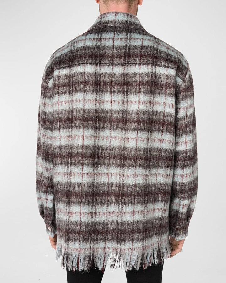 AMIRI PLAID FRINGE MOHAIR OVERSHIRT