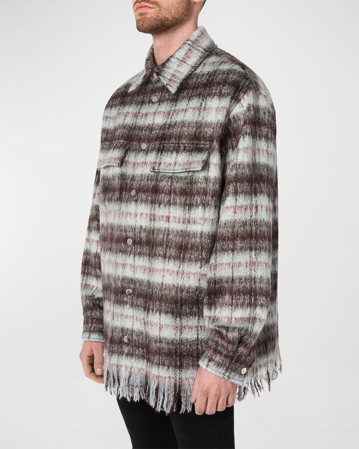 AMIRI PLAID FRINGE MOHAIR OVERSHIRT