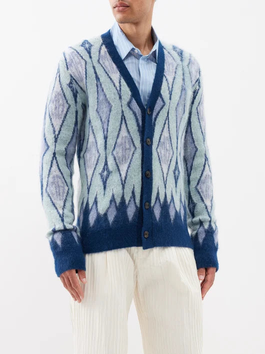 AMIRI ARGYLE-INTARSIA CARDIGAN