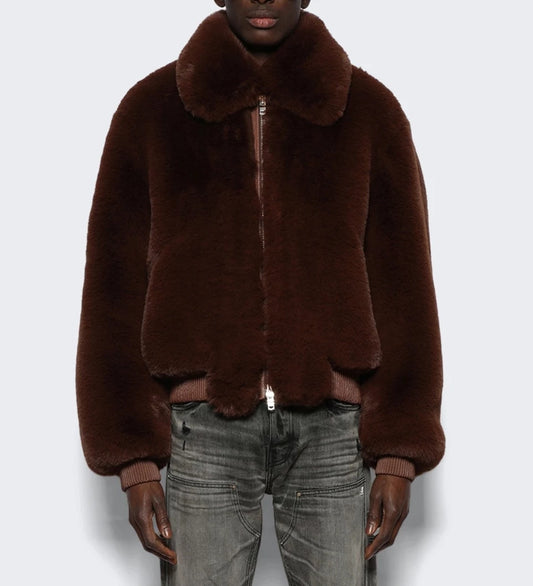 AMIRI CROPPED FAUX FUR JACKET
