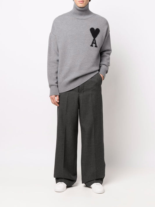 AMI PARIS EMBROIDERED ROLL NECK SWEATER