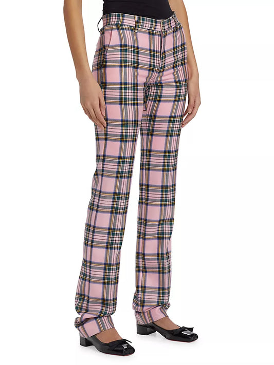 AREA PLAID WOOL BACK-SLIT STRAIGHT-LEG PANTS