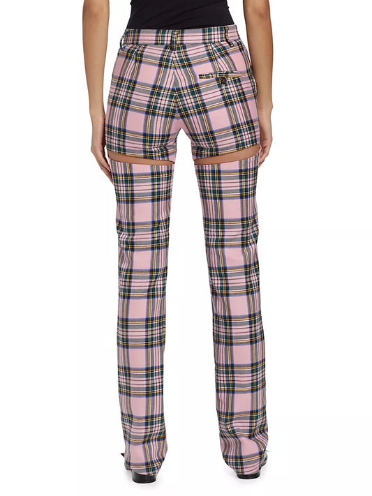 AREA PLAID WOOL BACK-SLIT STRAIGHT-LEG PANTS