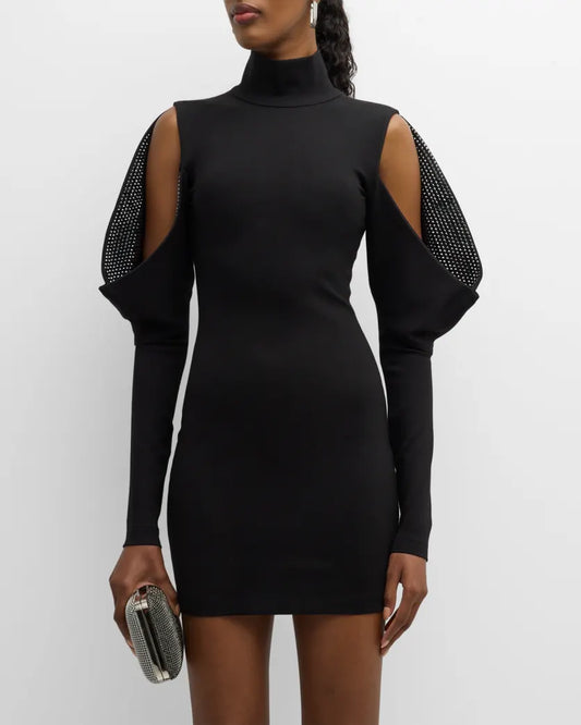 AREA COLD SHOULDER EMBELLISHED DRESS