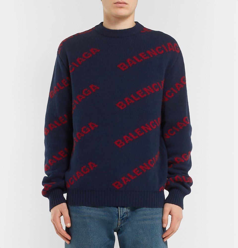 BALENCIAGA LOGO-INTARSIA WOOL SWEATER