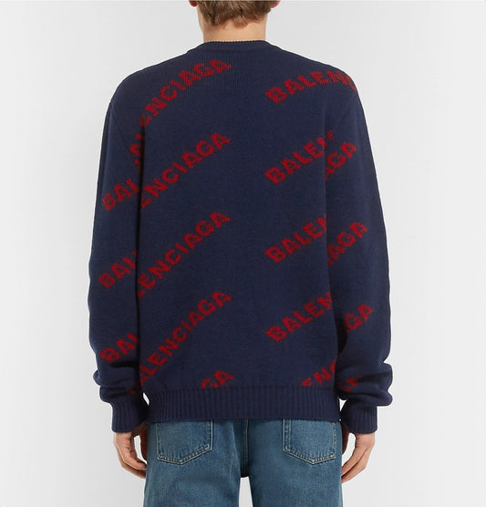 BALENCIAGA LOGO-INTARSIA WOOL SWEATER