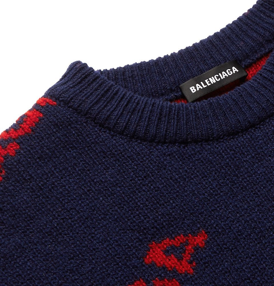 BALENCIAGA LOGO-INTARSIA WOOL SWEATER