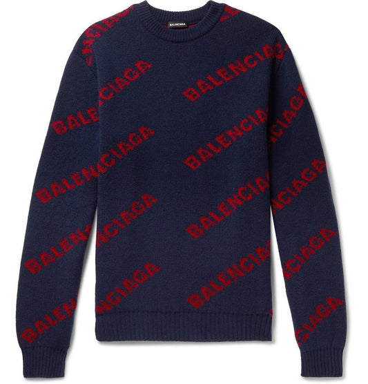 BALENCIAGA LOGO-INTARSIA WOOL SWEATER