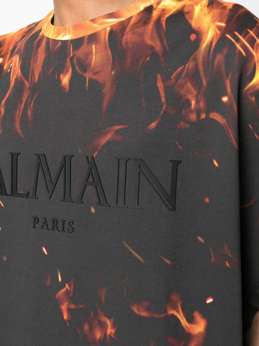 BALMAIN ALLOVER FIRE PRINT LOGO TEE
