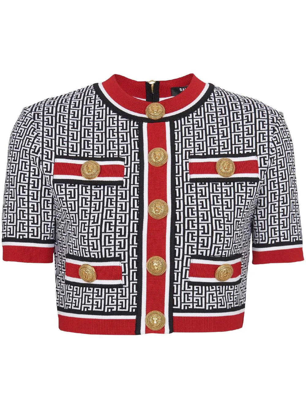 BALMAIN MONOGRAM JACQUARD CROP CARDIGAN