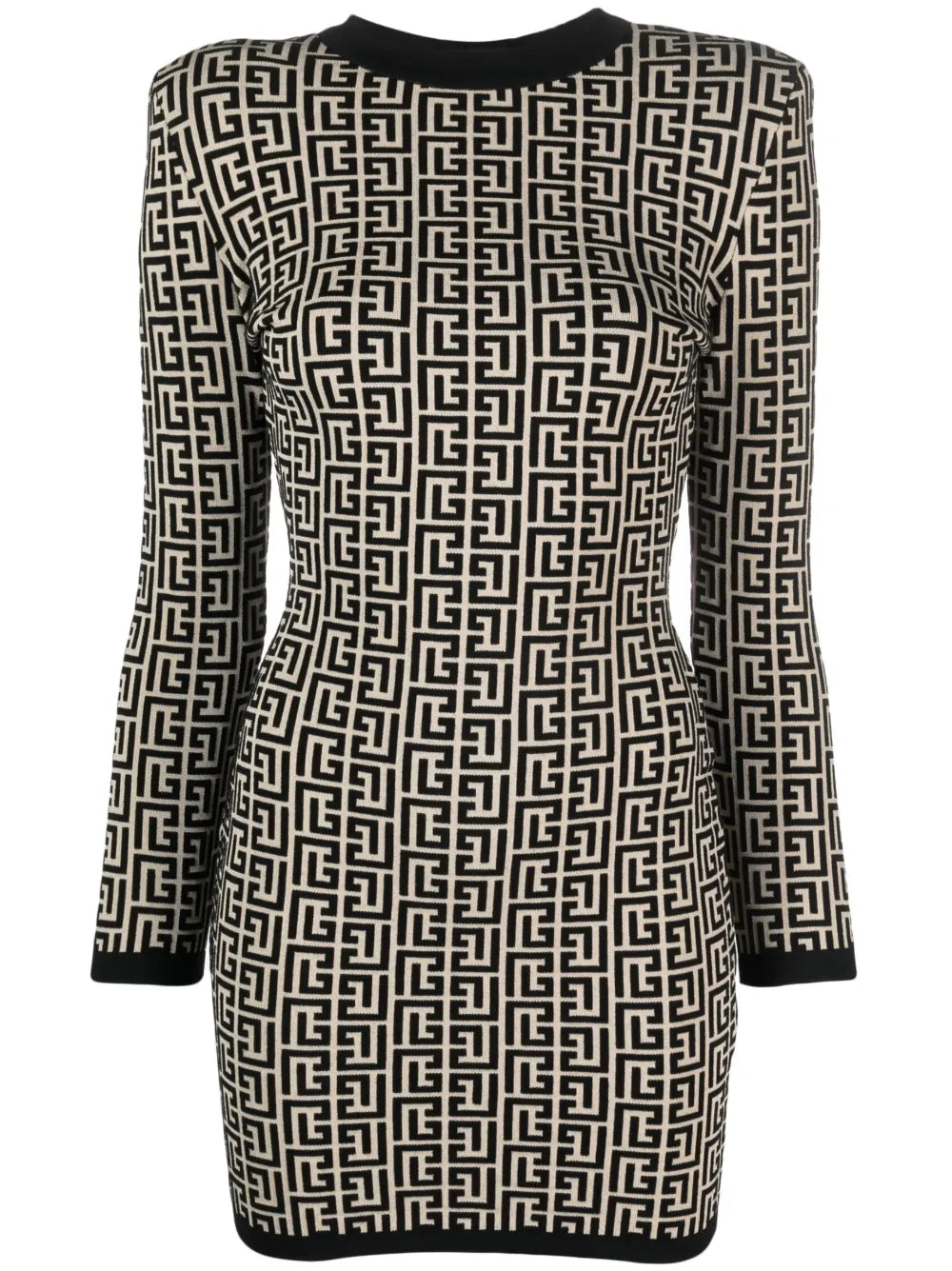 BALMAIN MONOGRAM PRINT WOOL BLEND DRESS