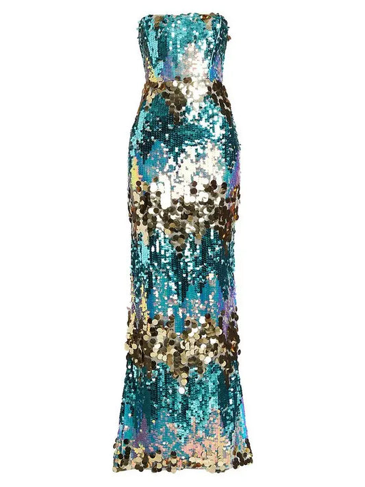 BRONX AND BANCO FARAH STRAPLESS SEQUIN GOWN, clothing rental
