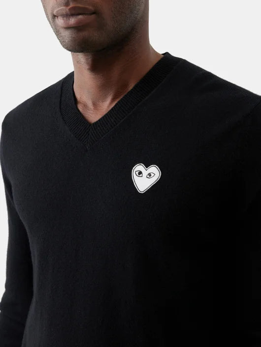 COMME DES GARCONS PLAY EMBROIDERED VNECK SWEATER